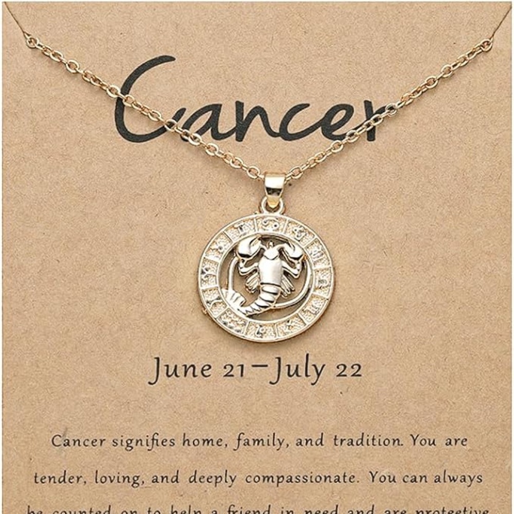 Cancer Zodiac Necklace Gold Painted Birthday Gift Christmas Gift
